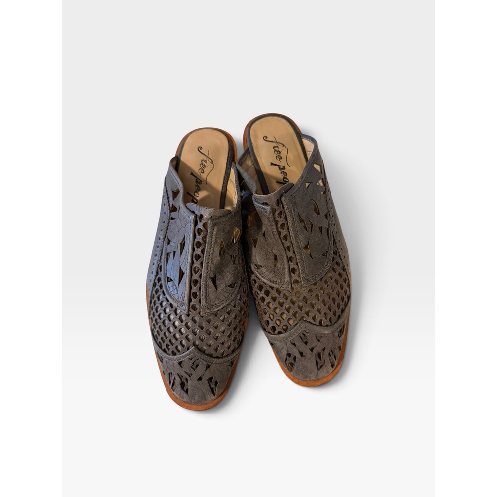 Free People Paramount laser cut slip-on mules Charcoal Grey Size 38 (women's 8)
